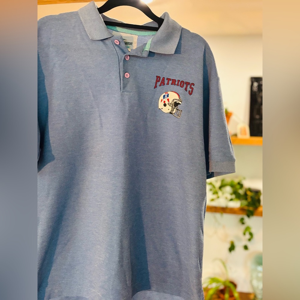 RARE- Vintage Pat Patriots Blue Polo Shirt